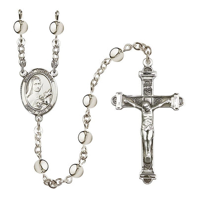 St. Therese of Lisieux 6mm Silver-plated Bead Rosary with Pewter Crucifix and Centerpiece, Bliss Manufacturing