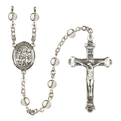 St. Germaine Cousin 6mm Silver-Plated Bead Rosary with Pewter Centerpiece and Crucifix, Gift Box.