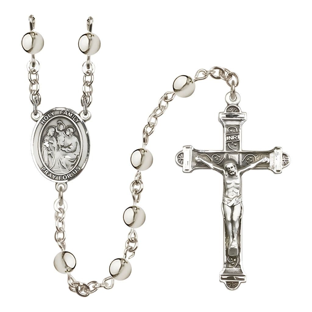 Bliss Holy Family 6mm Silver-Plated Catholic Rosary with Pewter Centerpiece and Crucifix