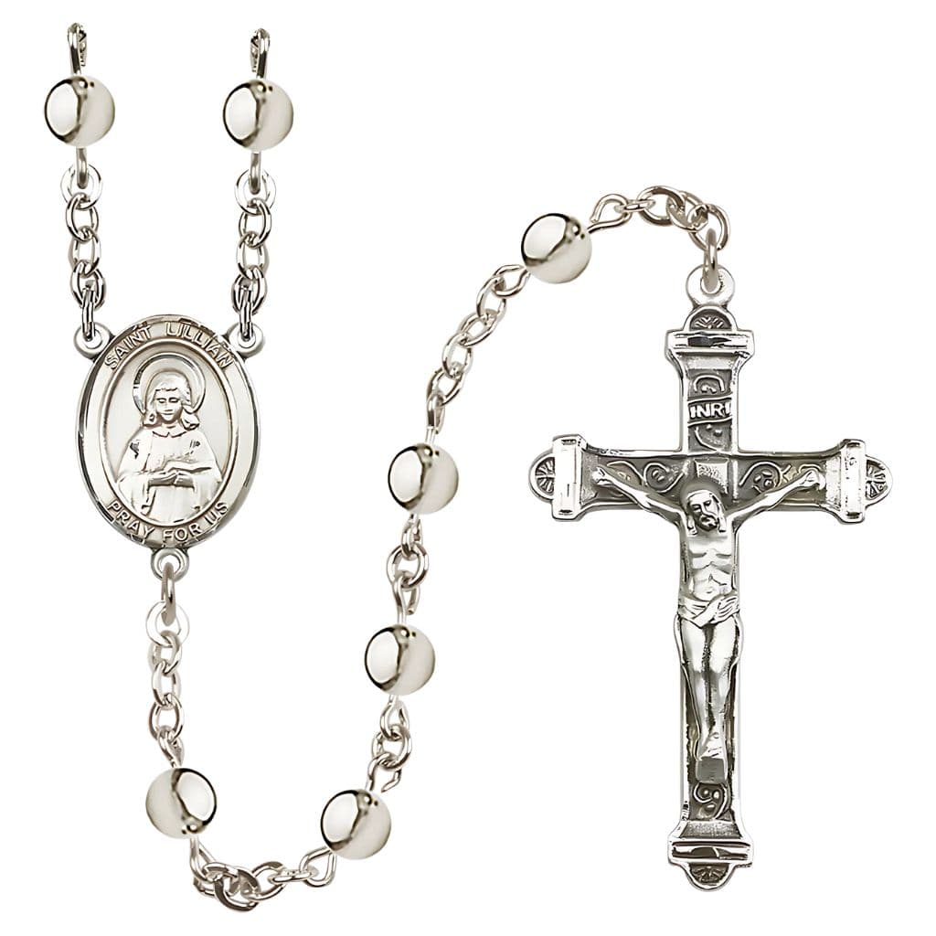 St. Lillian 6mm Silver-Plated Catholic Rosary in Gift Box,