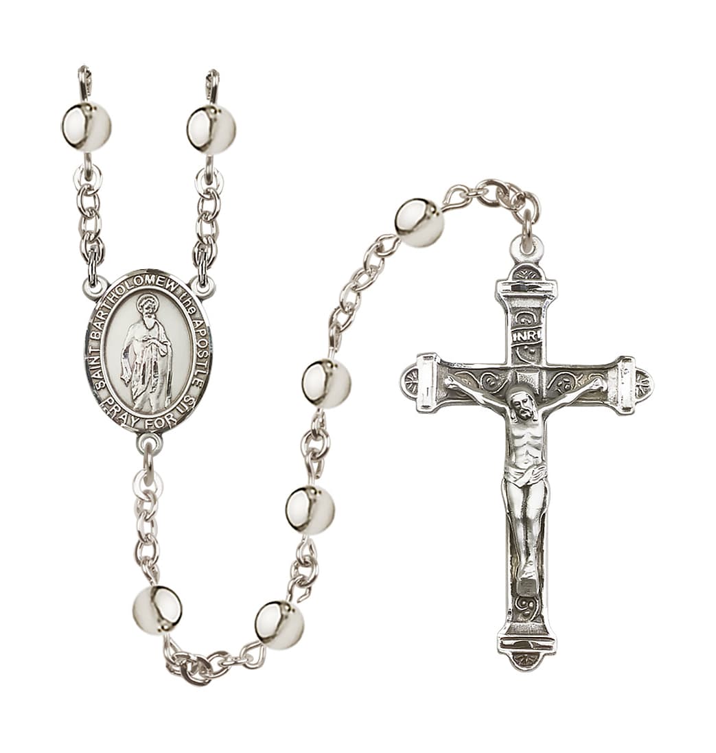 Bliss Manufacturing St Bartholomew the Apostle 6mm Silver-plated Bead Rosary,