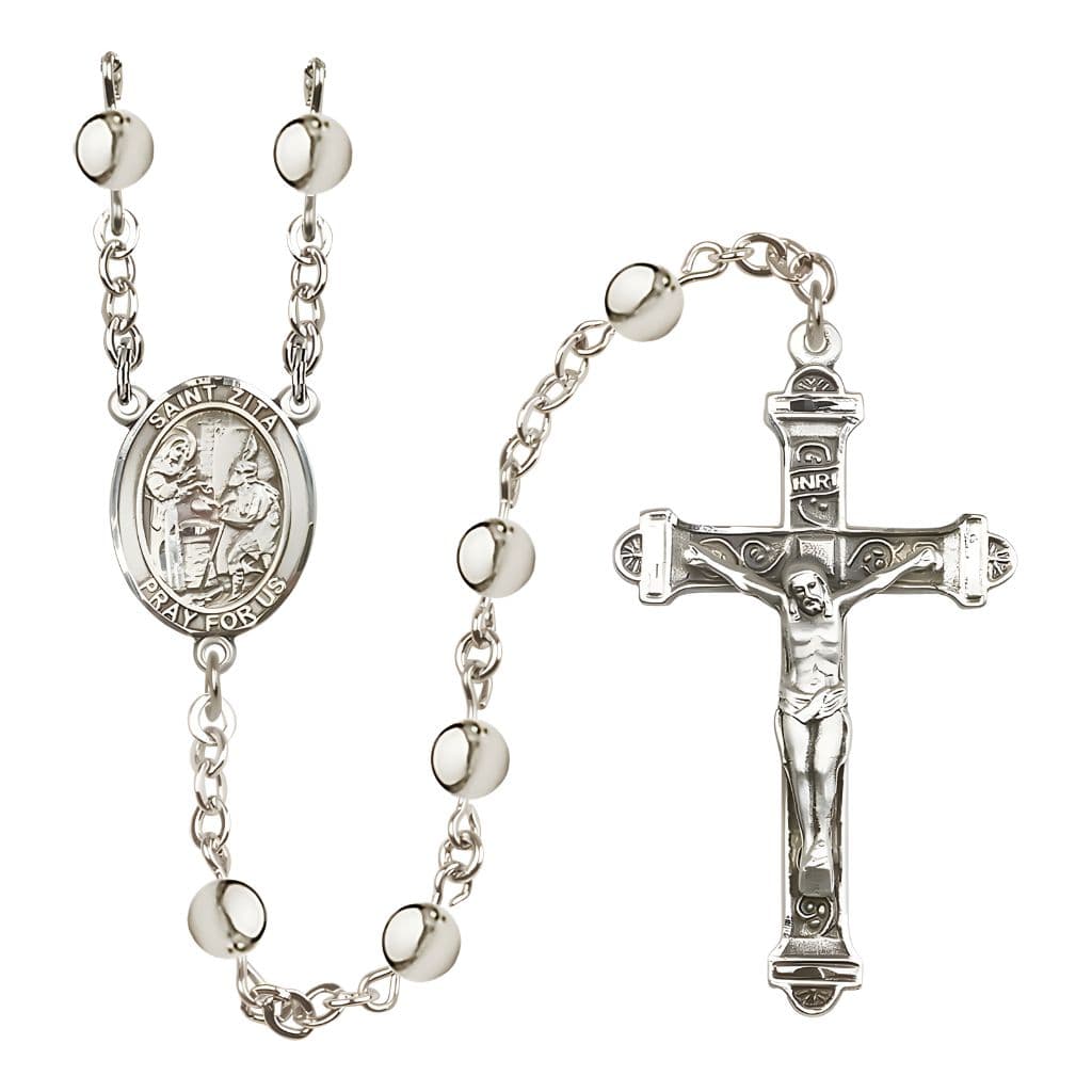 Bliss St. Zita 6mm Silver-Plated Bead Rosary with Pewter Centerpiece and Crucifix
