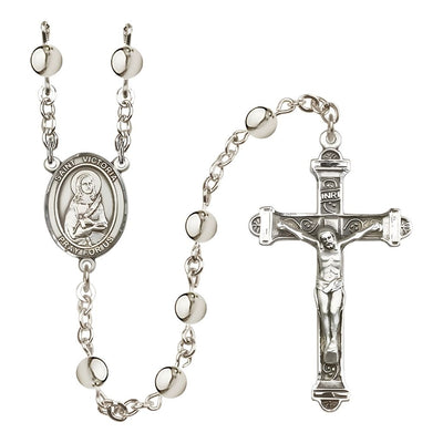 St. Victoria 6mm Silver-Plated Catholic Rosary with Pewter Centerpiece and Crucifix, Bliss Manufacturing
