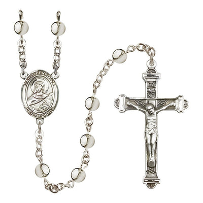 St. Perpetua 6mm Silver-Plated Catholic Rosary with Pewter Centerpiece and Crucifix, Bliss Manufacturing