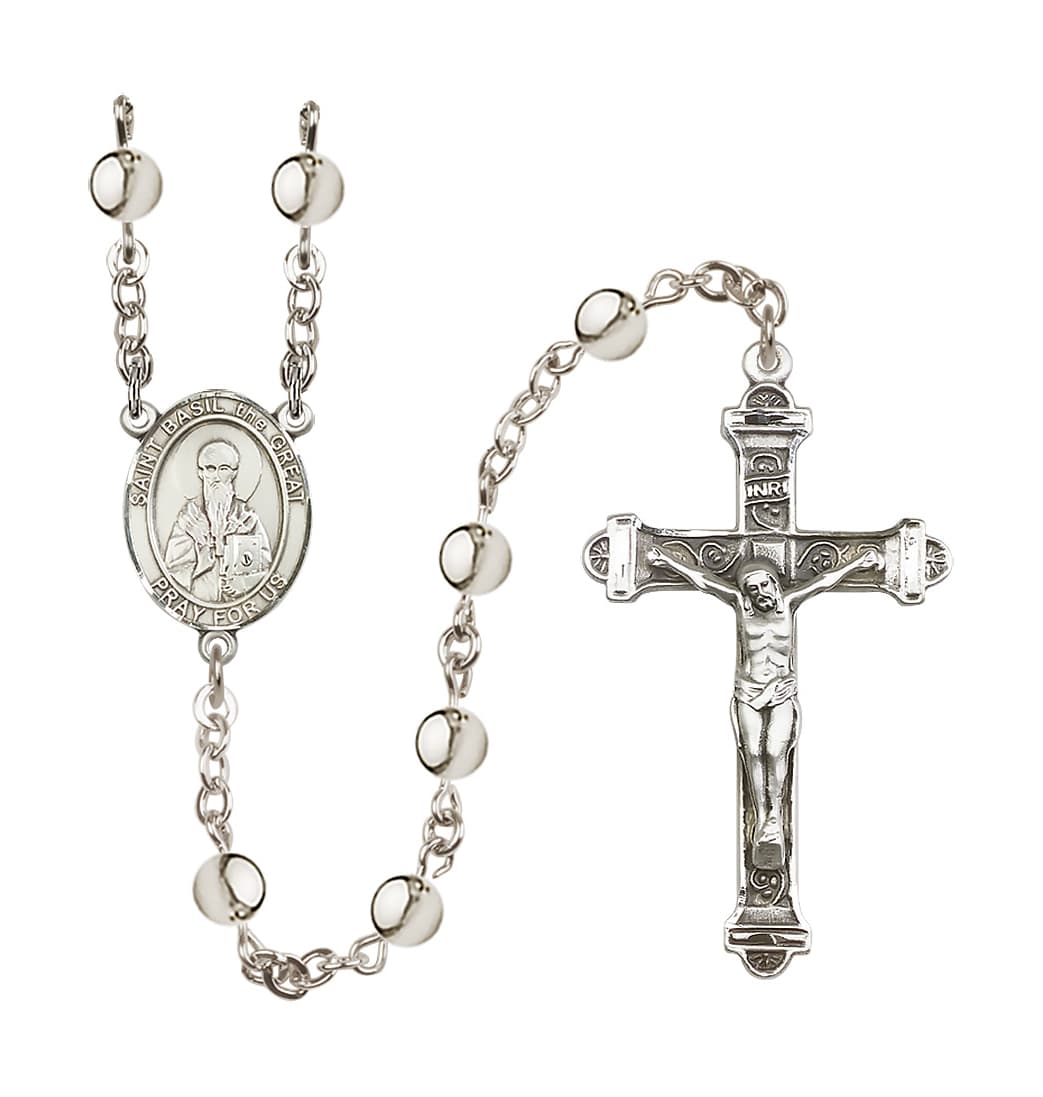 Bliss Manufacturing St Basil the Great 6mm Silver-plated Bead Rosary,