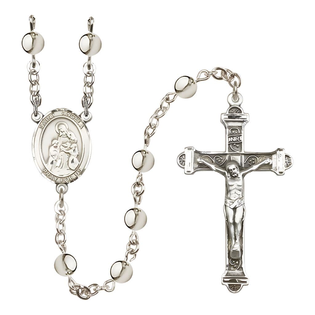 Bliss St. Angela Merici 6mm Silver-Plated Catholic Rosary with Pewter Centerpiece and Crucifix