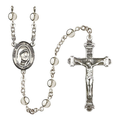 St. Teresa of Calcutta 6mm Silver-Plated Rosary with a Pewter Centerpiece and Crucifix, Bliss Manufacturing