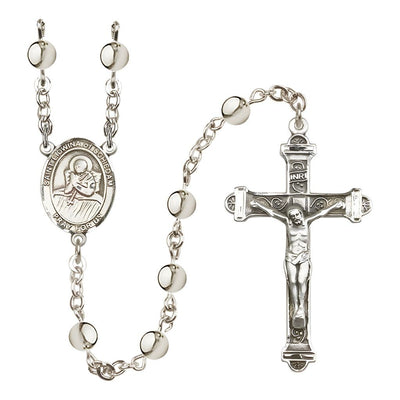 St. Lidwina of Schiedam 6mm Silver-Plated Catholic Rosary with Pewter Centerpiece and Crucifix, Bliss Manufacturing