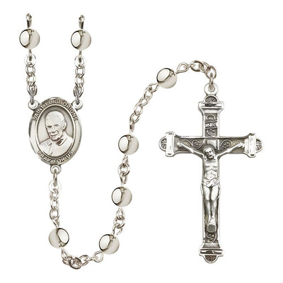 St. Luigi Orione 6mm Silver-Plated Catholic Rosary with Pewter Centerpiece and Crucifix, Bliss Manufacturing