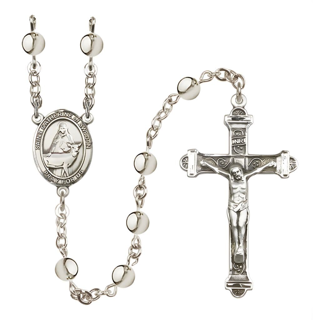 Bliss St. Catherine of Sweden 6mm Silver-Plated Catholic Rosary with Pewter Centerpiece and Crucifix
