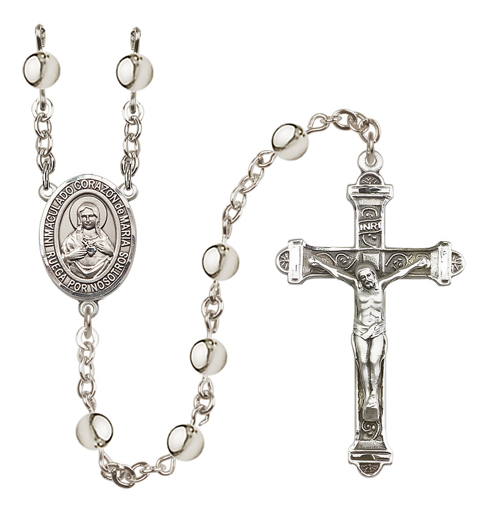 Corazon Inmaculado de Maria 6mm Silver-Plated Rosary