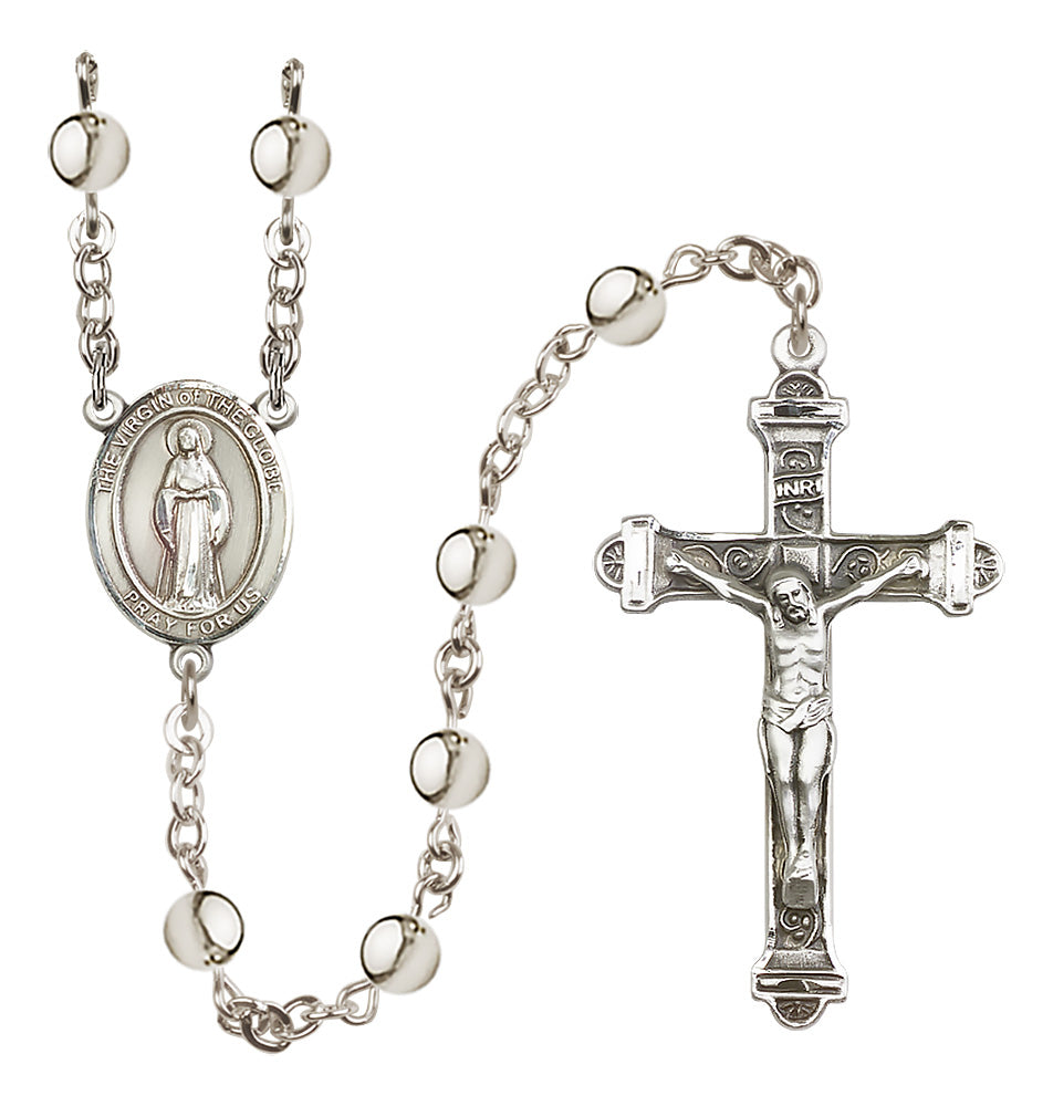 Virgin of the Globe 6mm Silver-Plated Rosary