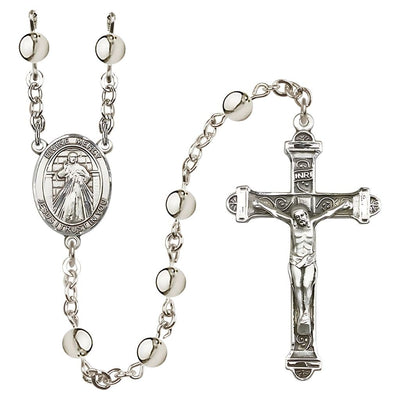 Jesus Divine Mercy 6mm Silver-Plated Catholic Rosary with Pewter Centerpiece and Crucifix, Bliss Manufacturing