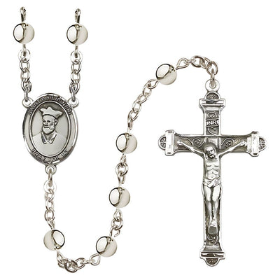 St. Philip Neri 6mm Silver-Plated Catholic Rosary with Pewter Centerpiece and Crucifix, Bliss Manufacturing