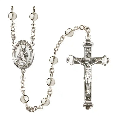 Saint Simon the Apostle 6mm Silver-Plated Bead Rosary with Pewter Centerpiece and Crucifix in Gift Box, Made in USA by Bliss Manufacturing