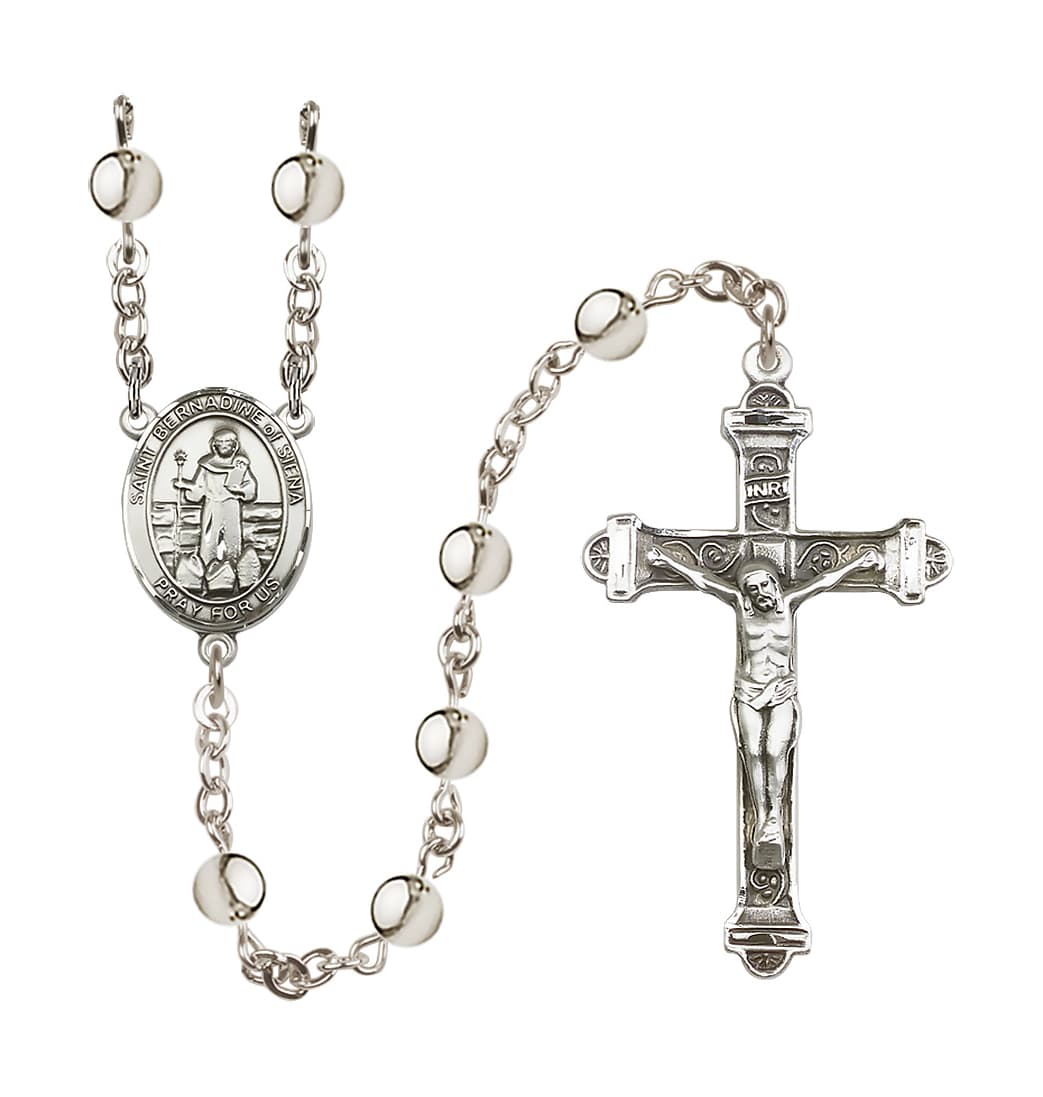 Bliss Manufacturing St Bernadine of Sienna 6mm Silver-plated Bead Rosary,