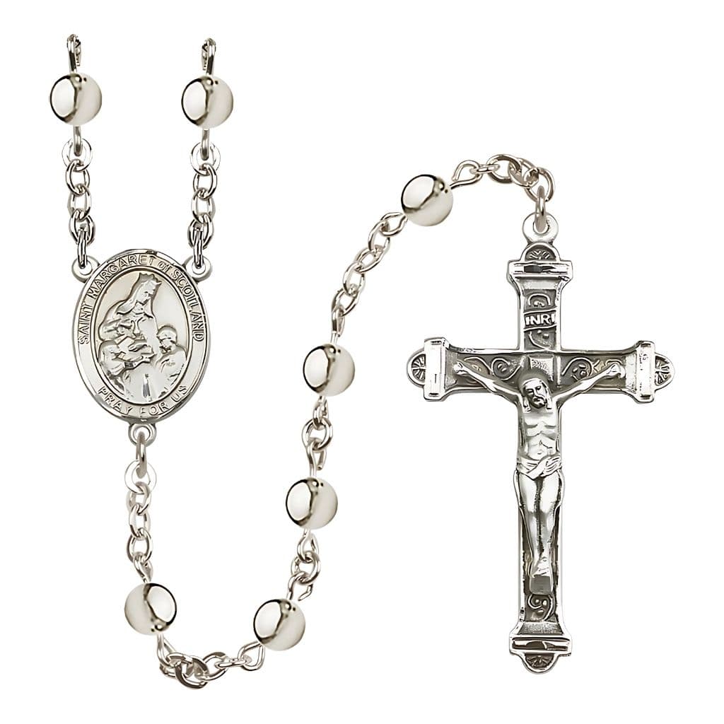 Bliss St. Margaret of Scotland 6mm Silver-Plated Bead Rosary, Made in USA,