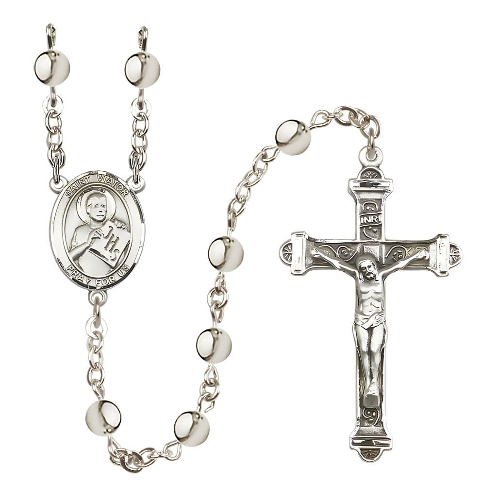 Bliss St. Viator of Bergamo 6mm Silver-Plated Catholic Rosary with Pewter Centerpiece and Crucifix
