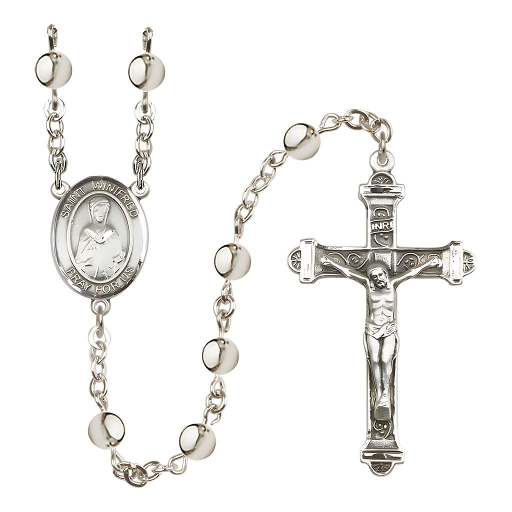 Bliss St. Winifred of Wales 6mm Silver-Plated Bead Rosary with Pewter Centerpiece and Crucifix