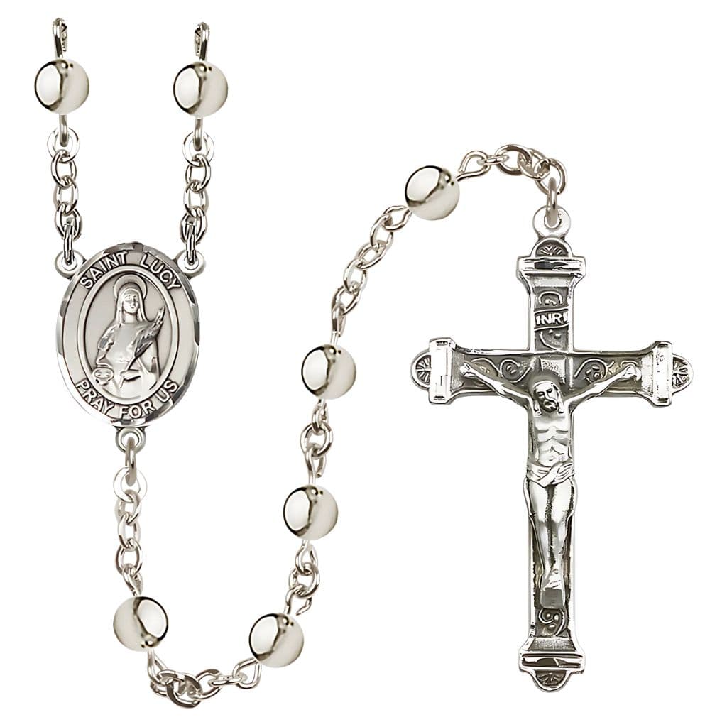 St. Lucy 6mm Faux Pearl Catholic Rosary  in gift box, 