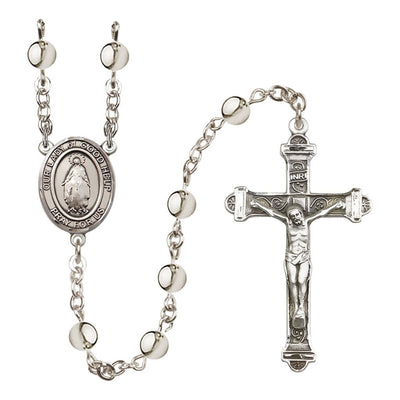 Our Lady of Good Helps 6mm Silver-Plated Catholic Rosary in Pewter, Bliss Manufacturing