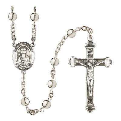 St. Vladimir 6mm Silver-Plated Catholic Rosary with Pewter Centerpiece and Crucifix, Bliss Manufacturing