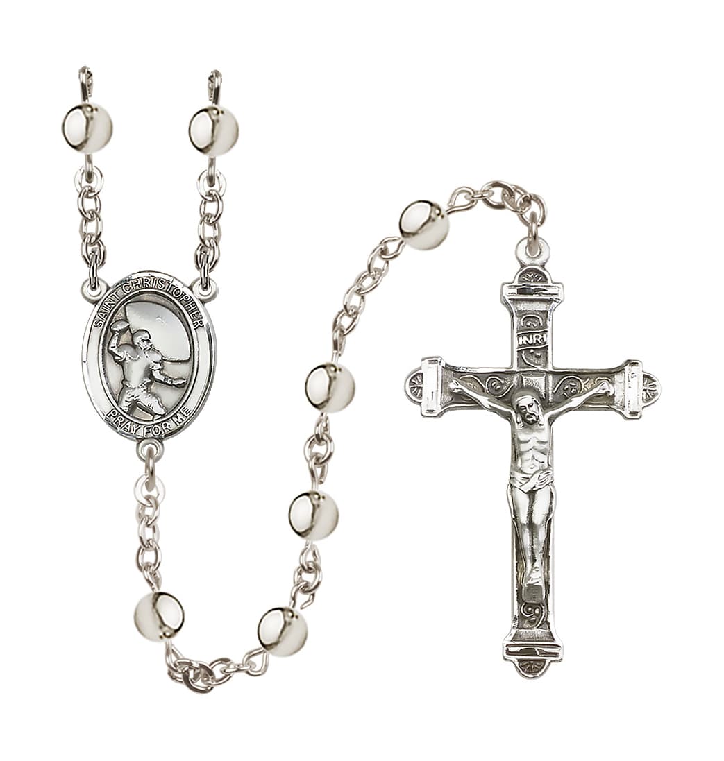 Bliss St Christopher Football 6mm Silver-Plated Bead Rosary,