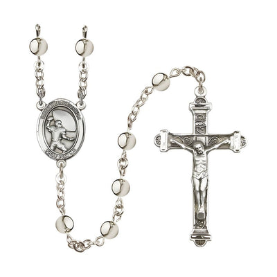 St Christopher Football 6mm Silver-Plated Bead Rosary, Bliss Manufacturing