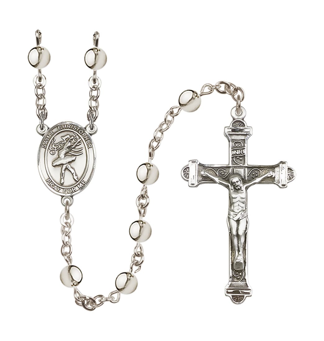 Bliss St Christopher Dancer 6mm Silver-Plated Bead Rosary,