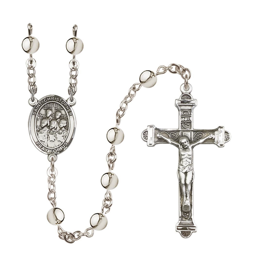 Bliss St Christopher Choir 6mm Silver-Plated Bead Rosary,