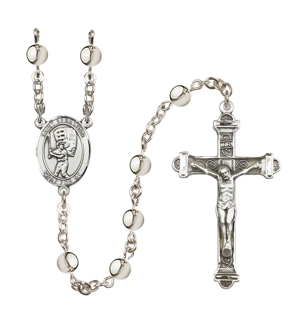 Bliss St Sebastian Baseball Player 6mm Silver-Plated Bead Rosary,