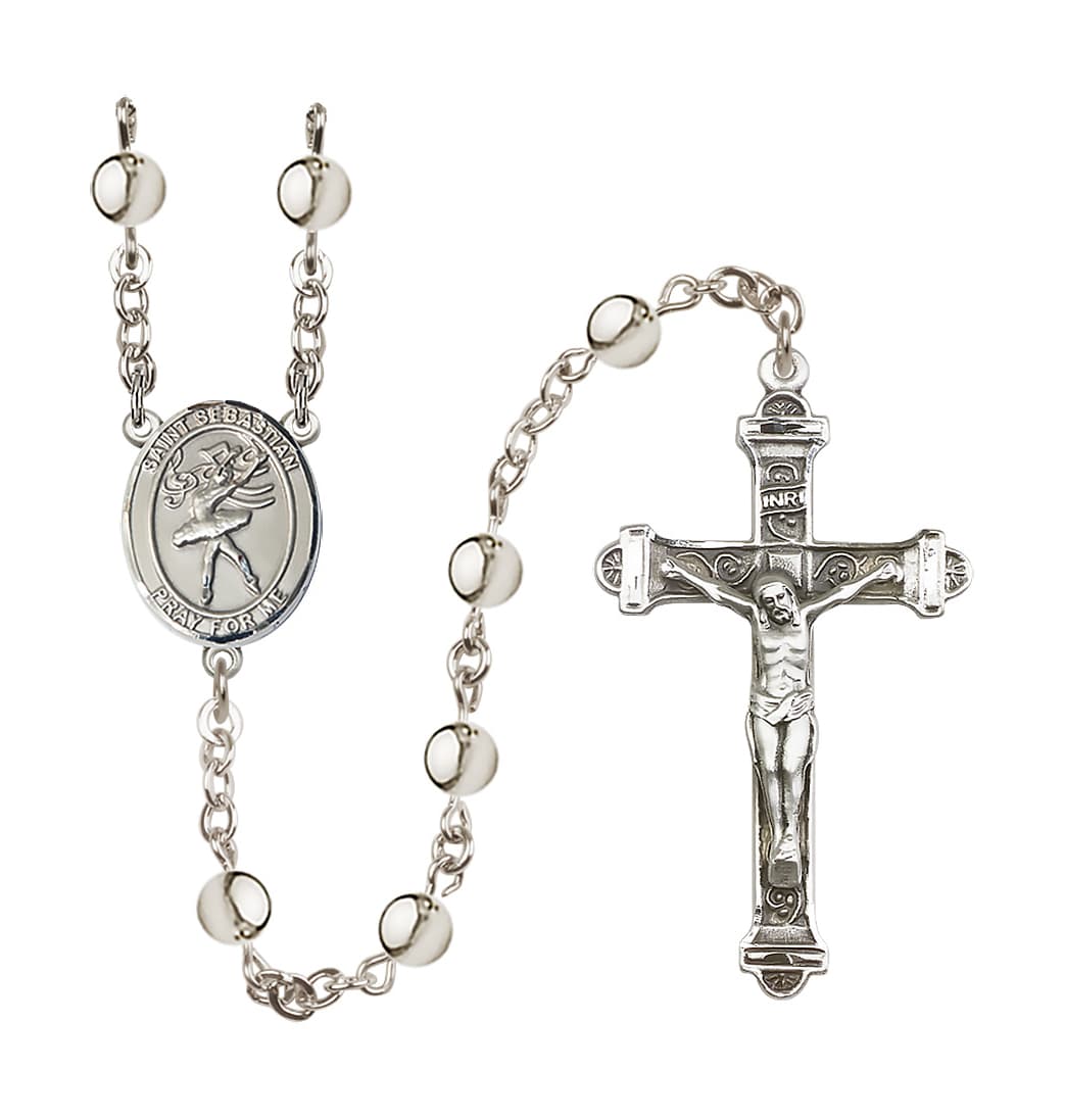 Bliss St Sebastian Dancer 6mm Silver-Plated Bead Rosary,