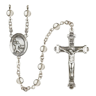 Guardian Angel Football 6mm Silver-Plated Catholic Rosary with Pewter Centerpiece and Crucifix, Bliss Manufacturing