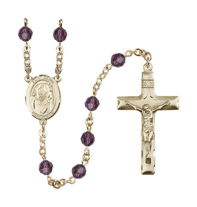 St David of Wales Gold-filled 6mm Austrian Crystal Rosary in Amethyst, Bliss Manufacturing