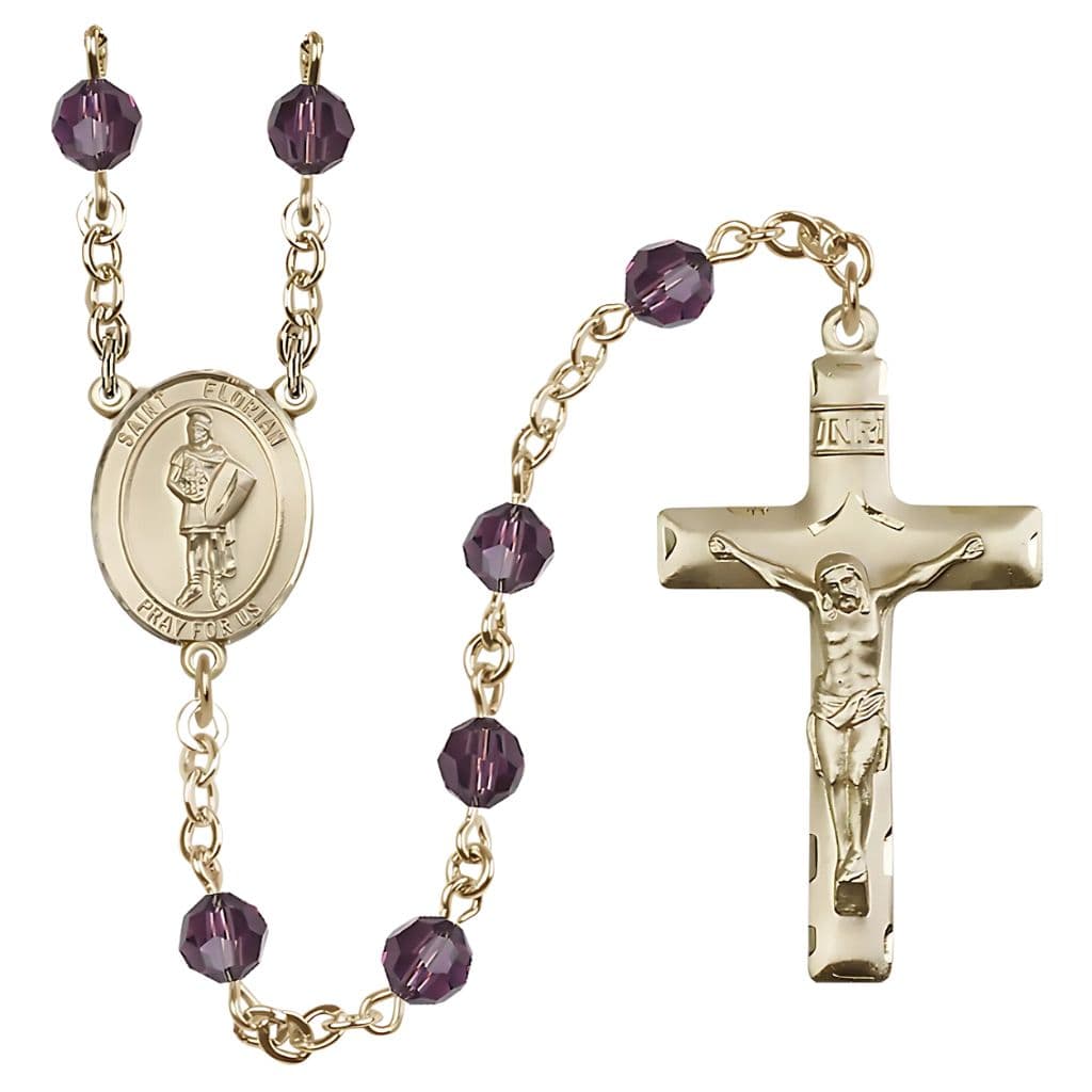 Bliss St. Florian Center Gold-filled 6mm Austrian Amethyst Crystal Rosary