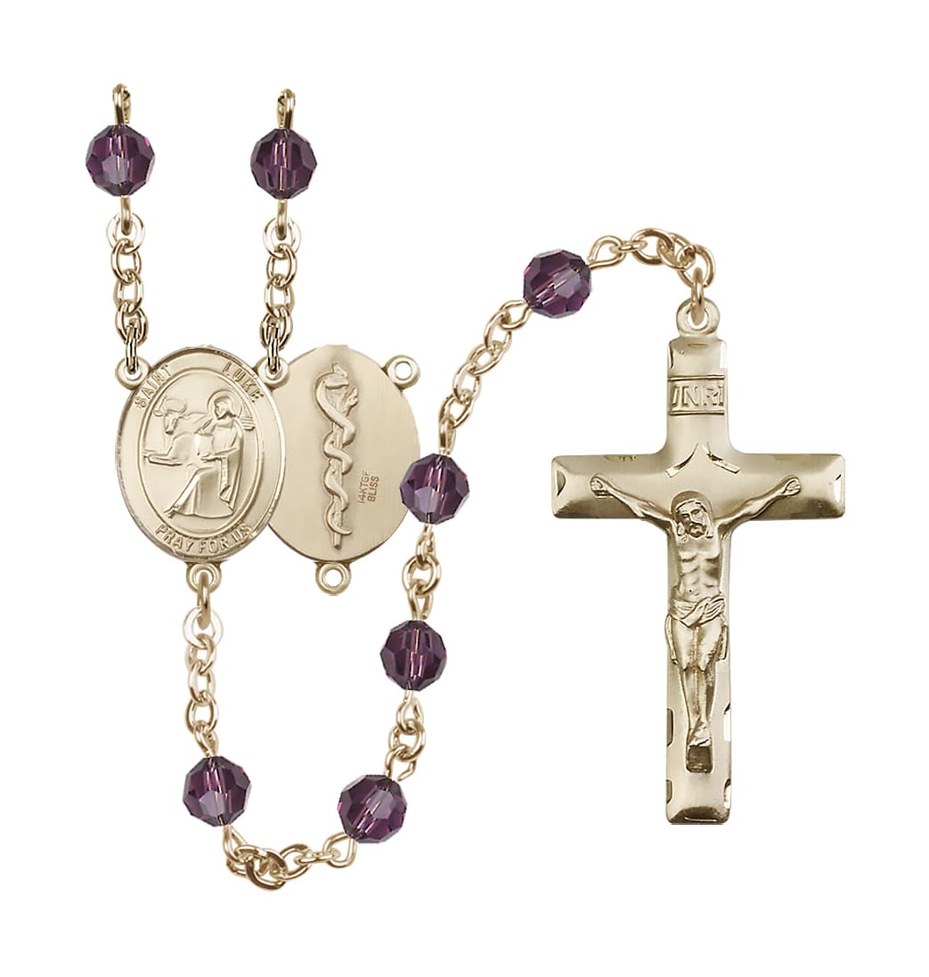 Bliss St Luke the Apostle Doctor 14kt Gold-filled 6mm Austrian Amethyst Crystal Rosary,