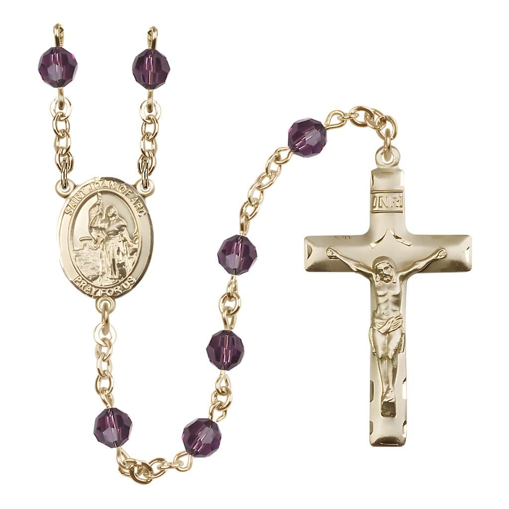 St. Joan of Arc 14kt Gold Crystal Rosary in Amethyst, Bliss Manufacturing
