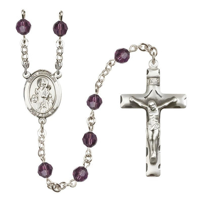 St. Nicholas Rosary, February Birthstone 6mm Amethyst Austrian Crystal Beads with Sterling Silver Centerpiece and Crucifix, Bliss Manufacturing