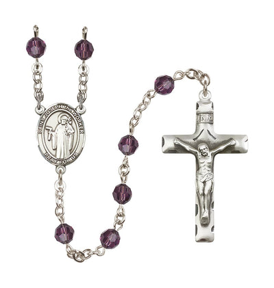 St Joseph the Worker Sterling Silver February Amethyst 6mm Austrian Crystal Birthstone Rosary, Bliss Manufacturing