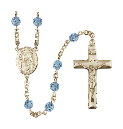 St David of Wales Gold-filled 6mm Austrian Crystal Rosary in Aqua, Bliss Manufacturing