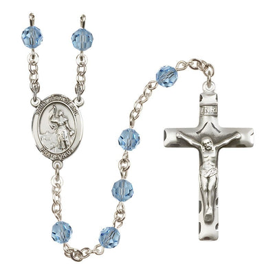 St. Joan of Arc Sterling Silver Crystal Rosary in Aqua, Bliss Manufacturing