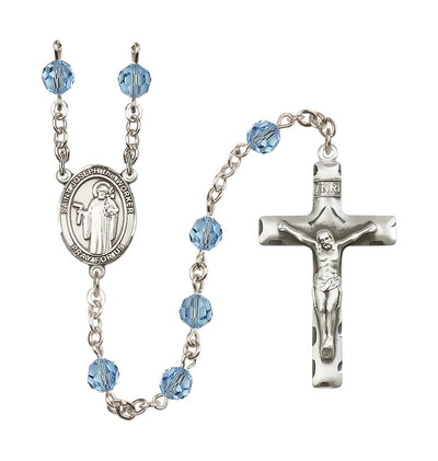 St Joseph the Worker Sterling Silver March Aqua 6mm Austrian Crystal Birthstone Rosary, Bliss Manufacturing