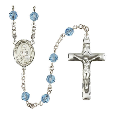 St. Basil the Great Sterling Silver 6mm Austrian Crystal Rosary in Aqua, Bliss Manufacturing