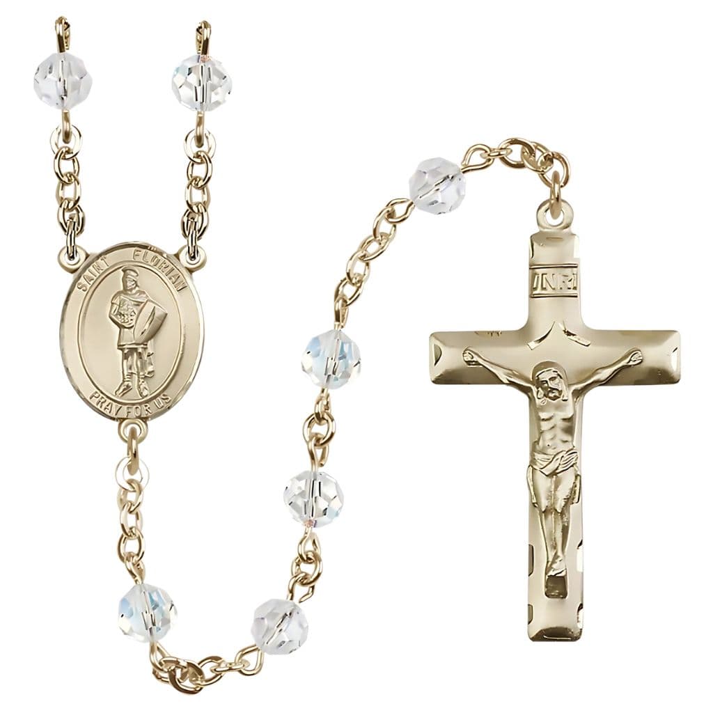 Bliss St. Florian Center Gold-filled 6mm Austrian Clear Crystal Rosary