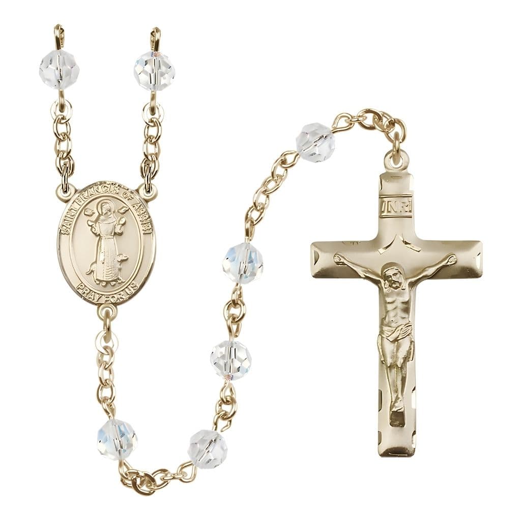 Bliss St. Francis of Assisi Gold-filled Clear 6mm Austrian Crystal Bead Rosary, USA Made