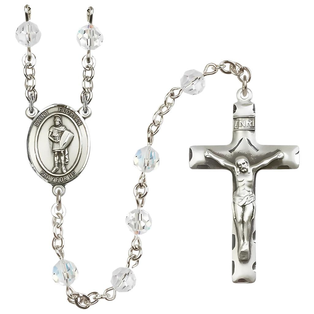 Bliss St. Florian Sterling Silver Rosary with Birthstone 6mm Round Austrian Crystal beads in Clear