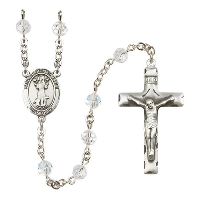 St. Francis of Assisi Sterling Silver 6mm Clear Austrian Crystal Bead Rosary, USA Made, Bliss Manufacturing