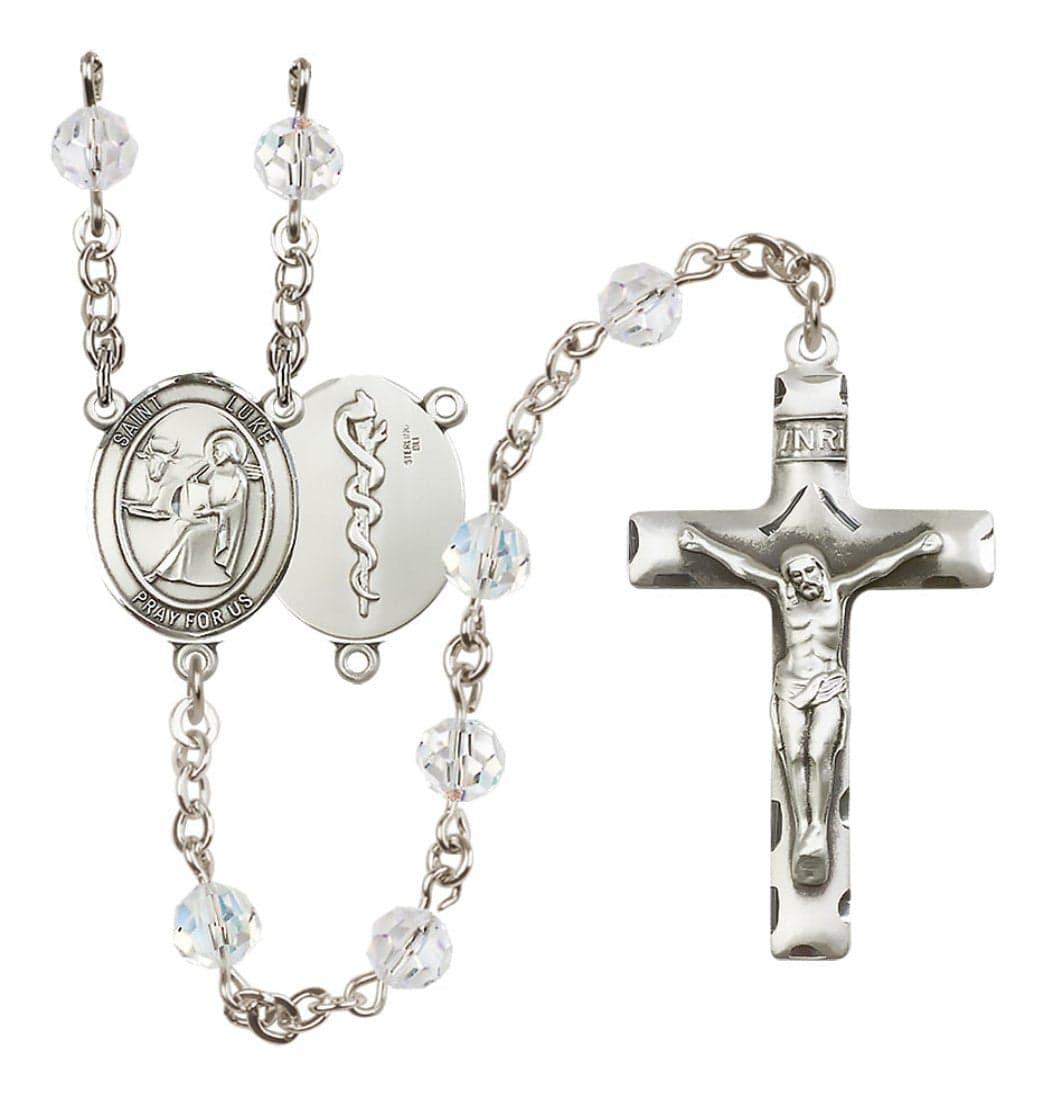 Bliss Sterling Silver 6mm Austrian Crystal Saint Luke the Apostle / Doctor Rosary,