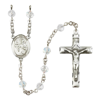 St. Matthew the Apostle Birthstone Sterling Silver Rosary in 6mm Austrian Crystal Clear, Bliss Manufacturing