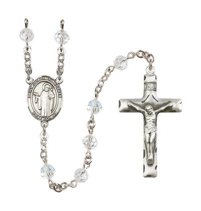 St Joseph the Worker Sterling Silver April Clear 6mm Austrian Crystal Birthstone Rosary, Bliss Manufacturing